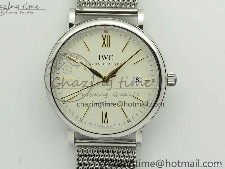 MIROTIME 0111 Breathable Portofino IW356501 SS V3 MK 1:1 Best Edition White Dial Gold Markers On SS Mesh Bracelet MIYOTA 7197